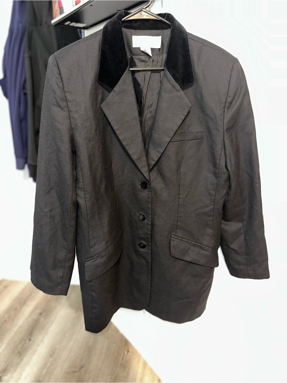 Casual Corner Wool Black Blazer with Velvet Collar and Velvet Buttons